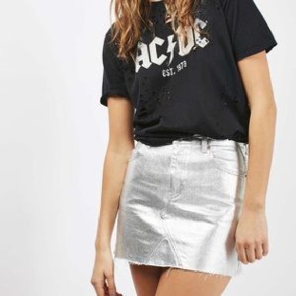 Topshop Dresses & Skirts - TOPSHOP | Moto Silver Coated Denim Mini Skirt sz 4